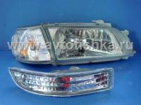 Toyota Carina E, Corona, Caldina T19 (92-97) фары передние, поворотники, поворотники нижние в бампер хромированные, комплект 6 предметов.