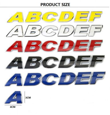 3D буквы и цифры на кузов автомобиля с хромированной окантовкой в цветах: хром; черный; синий; красный; желтый;