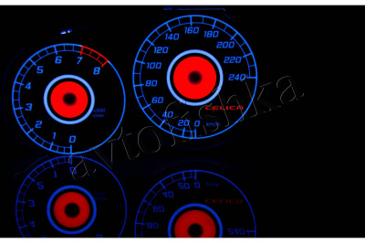 Toyota Celica VII светодиодные шкалы (циферблаты) на панель приборов - дизайн 1